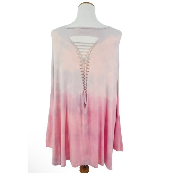 Vintage Gypsy Junkies Pink Tie Dyed Slit Weaved Dolman Sleeve Relaxed Tunic Top - Picture 7 of 16